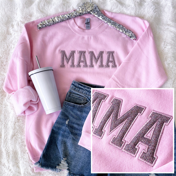Mama Embroidered Glitter Sweatshirt in Pink