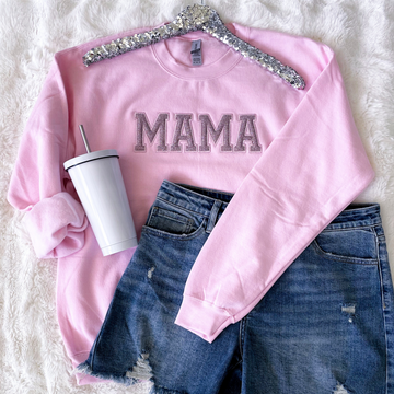 Mama Embroidered Glitter Sweatshirt in Pink