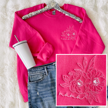 Floral Sketch Mama Embroidered Sweatshirt in Assorted Colors