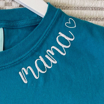 Mama Embroidered Collar Tee in Assorted Colors