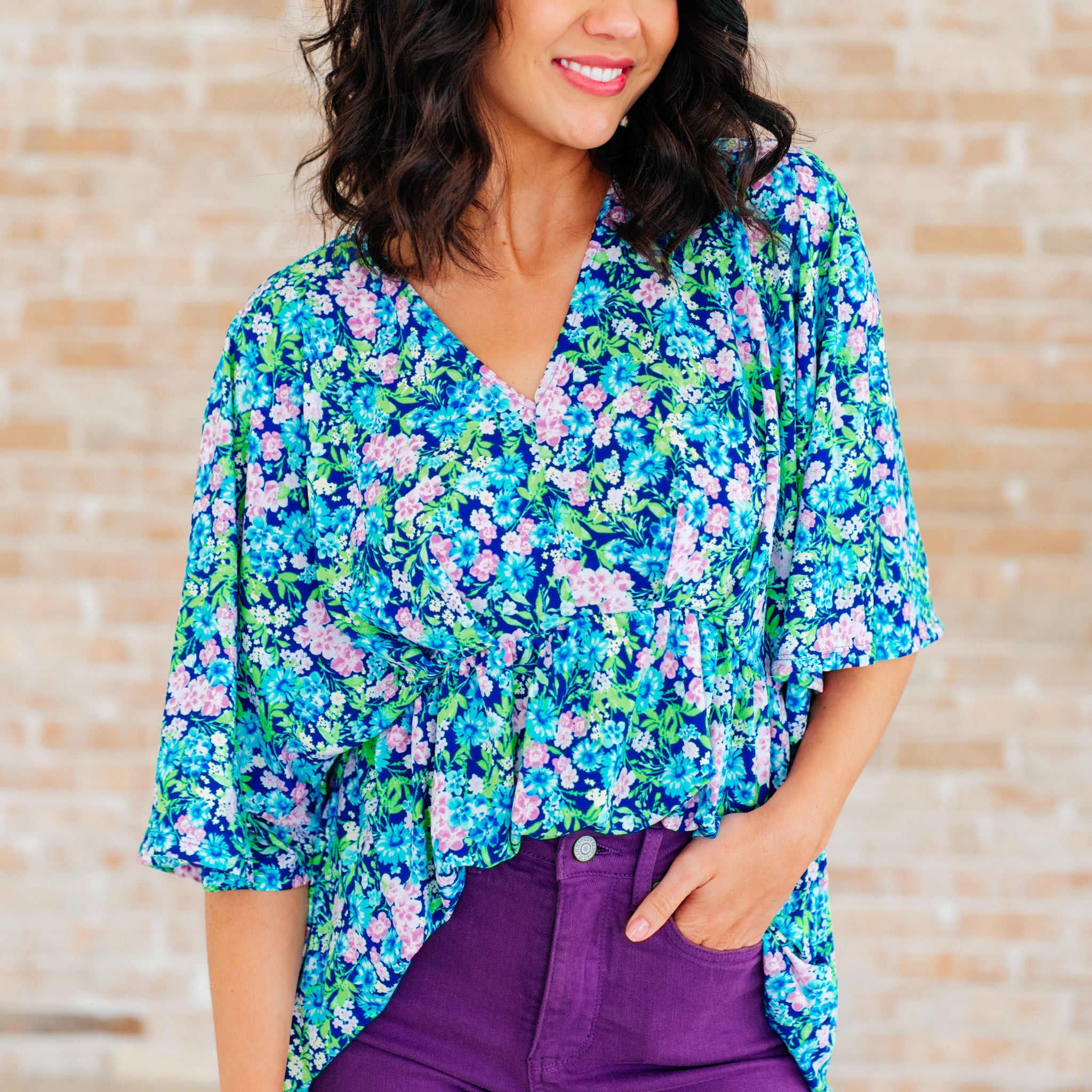 Dreamer Peplum Top in Navy and Mint Floral