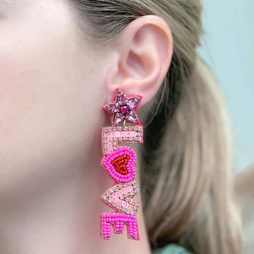 Love Mama Beaded Dangle Earrings in Pink