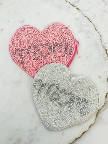 Mom Beaded Zip Pouches in Two Colors