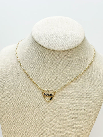 Mama Heart Lock Chainlink Necklace