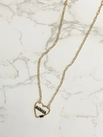 Mama Heart Lock Chainlink Necklace