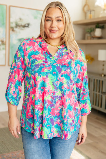 Lizzy Top in Pink and Teal Tie Dye