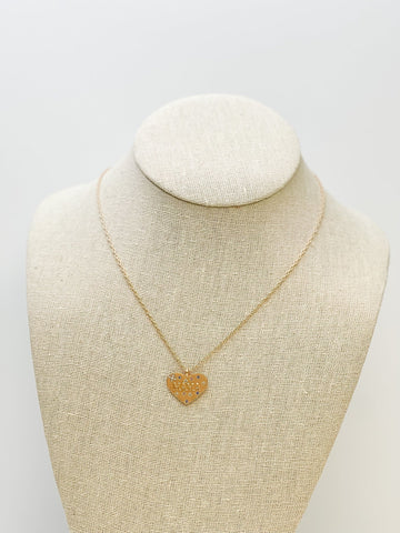 Mama Gold Rhinestone Heart Necklace