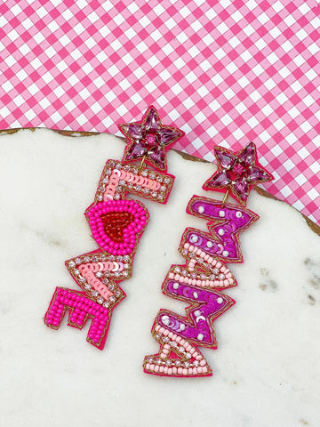 Love Mama Beaded Dangle Earrings in Pink