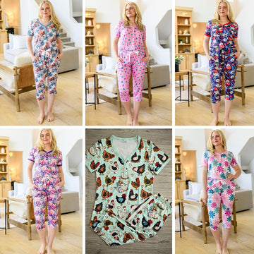 Short Sleeve Pajama Capri Set in Six Prints