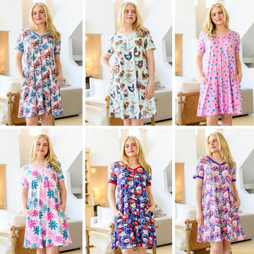 Short Sleeve Night Dress in Six Prints