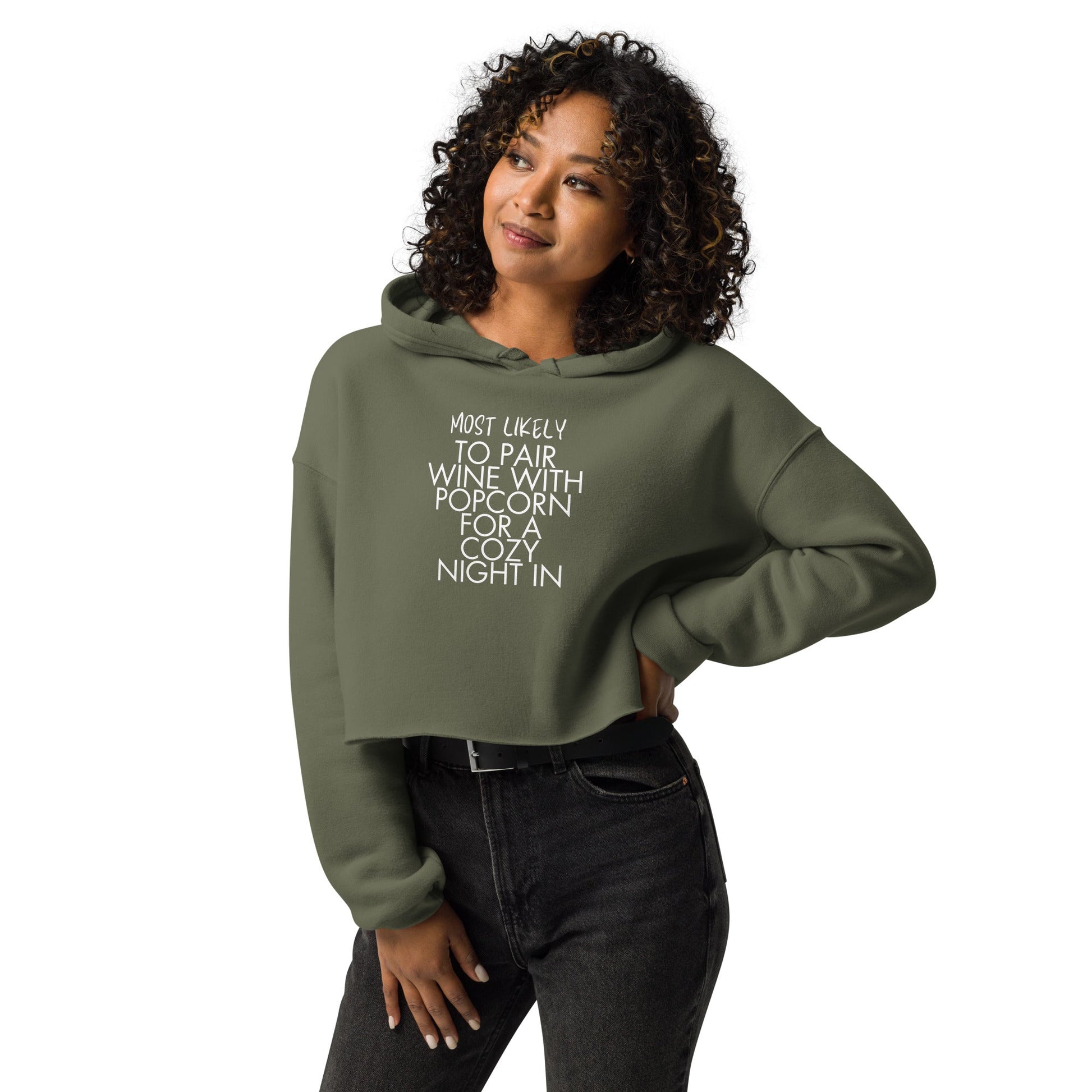 A Night In With Wine & Popcorn Hoodie - Military Green / S