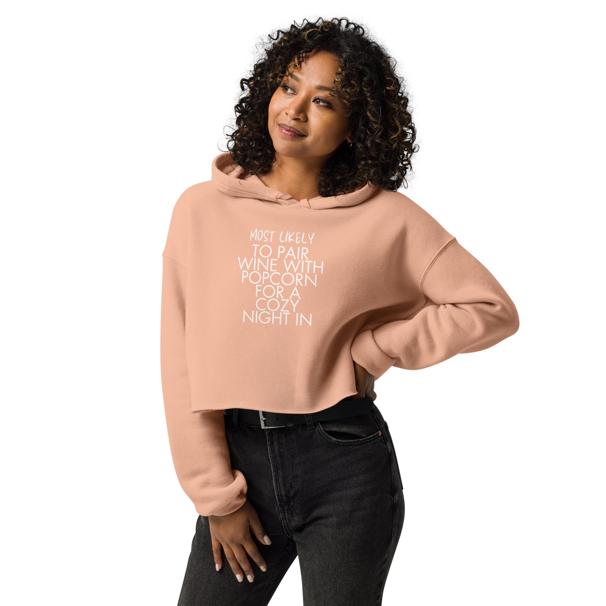 A Night In With Wine & Popcorn Hoodie - Peach / S