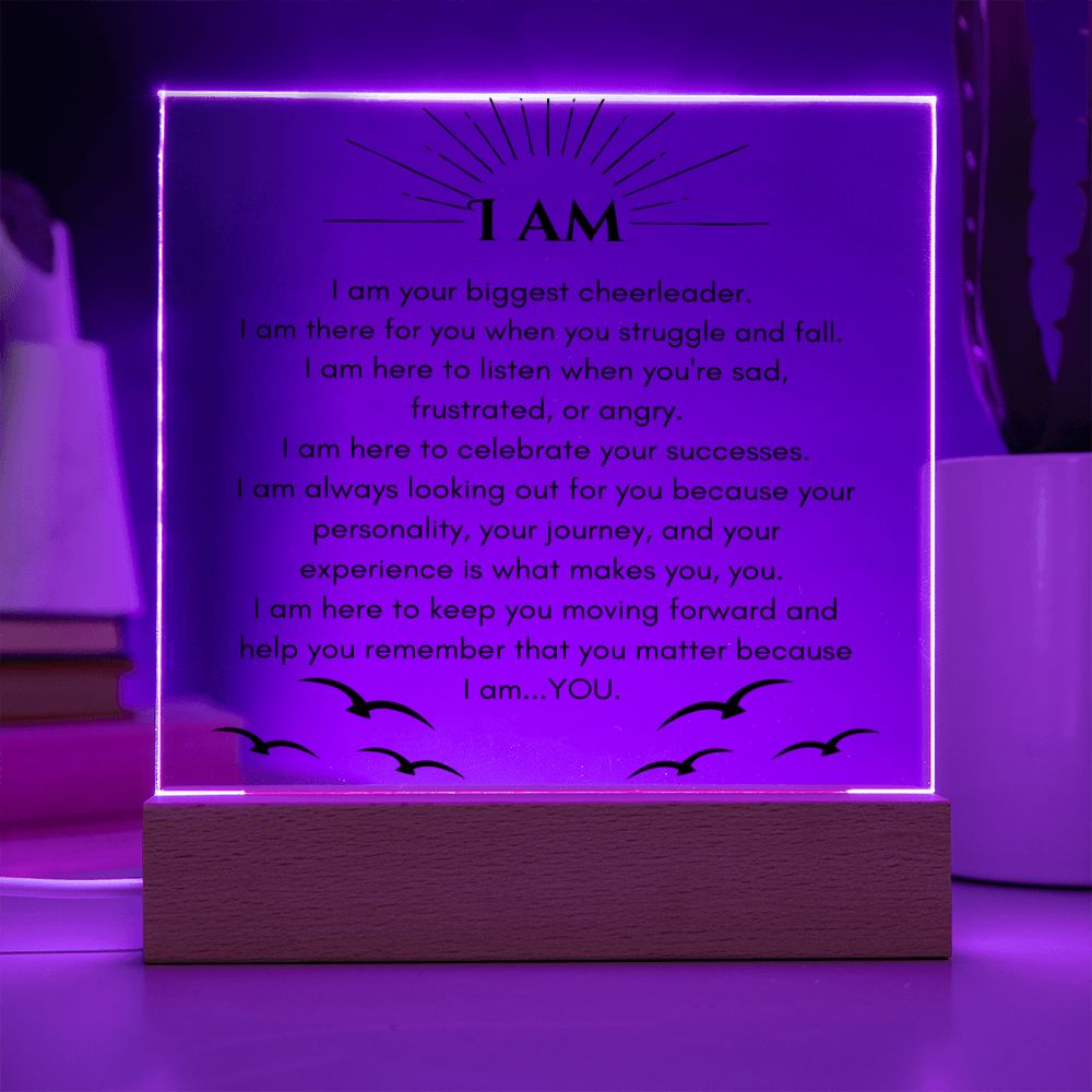 A Note to Self - I AM Acrylic Square with LED Base Jewelry