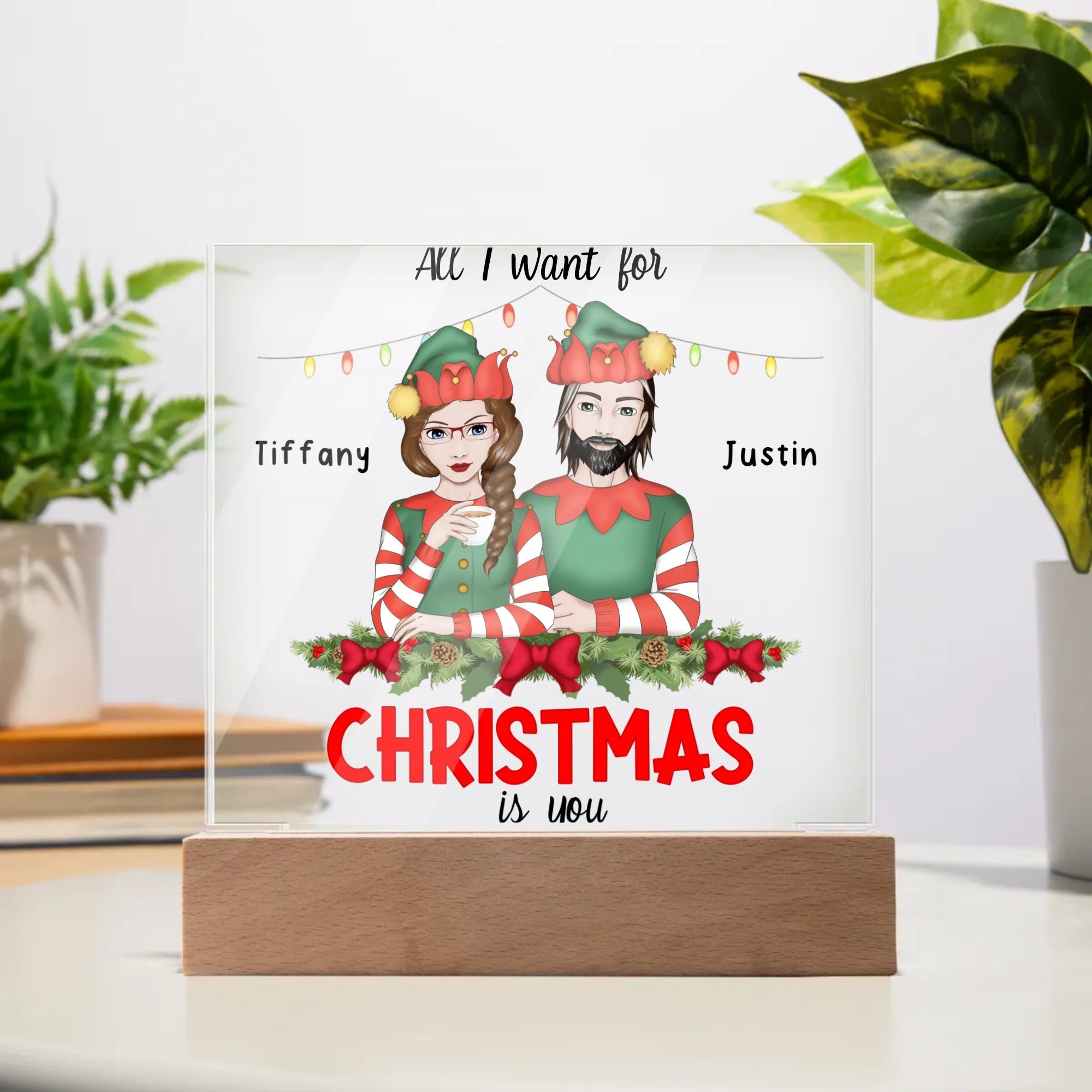 All I Want for Christmas Plaque - Wooden Base