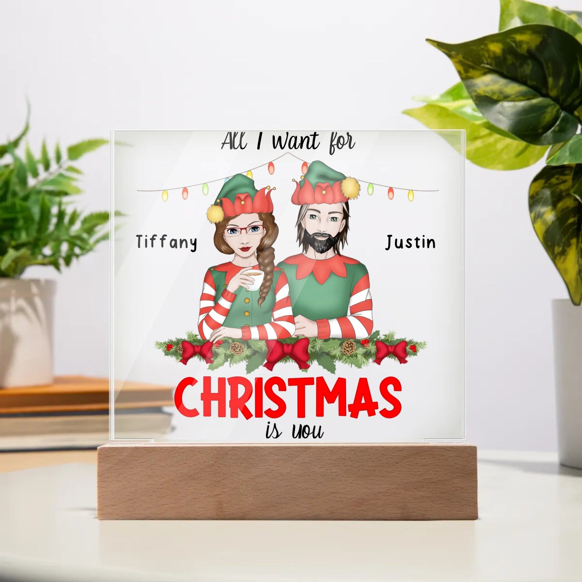 All I Want for Christmas Plaque - Wooden Base