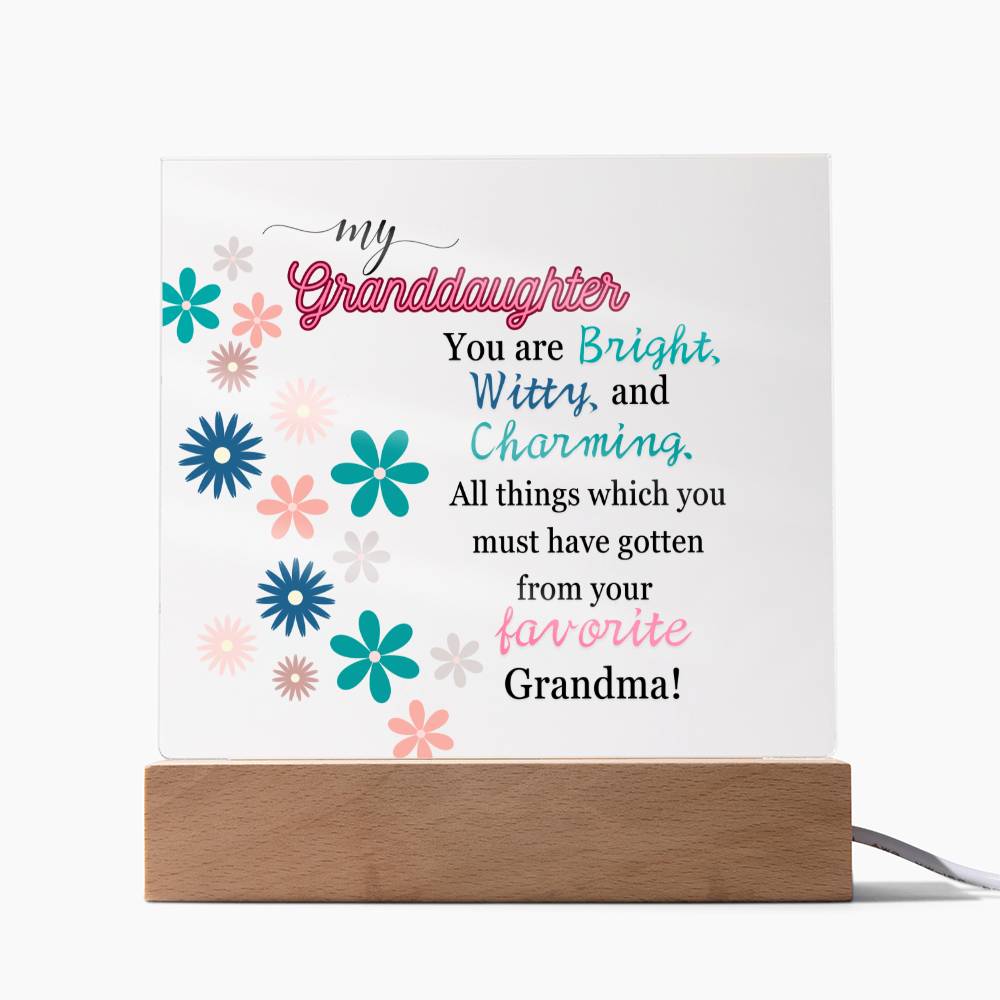 Charming Granddaughter Plaque - Acrylic Square with LED