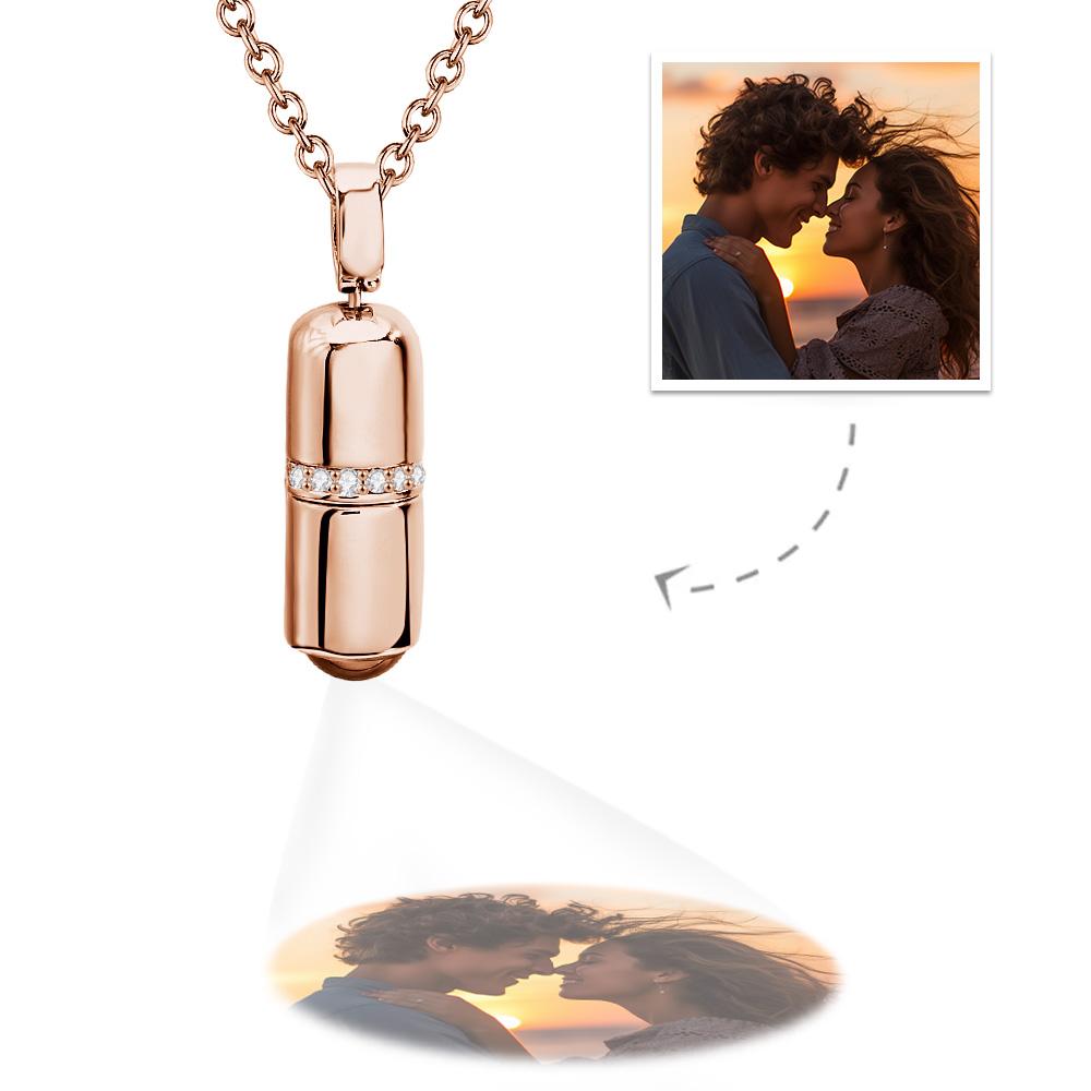 Custom Projection Pill Necklace - Rose Gold