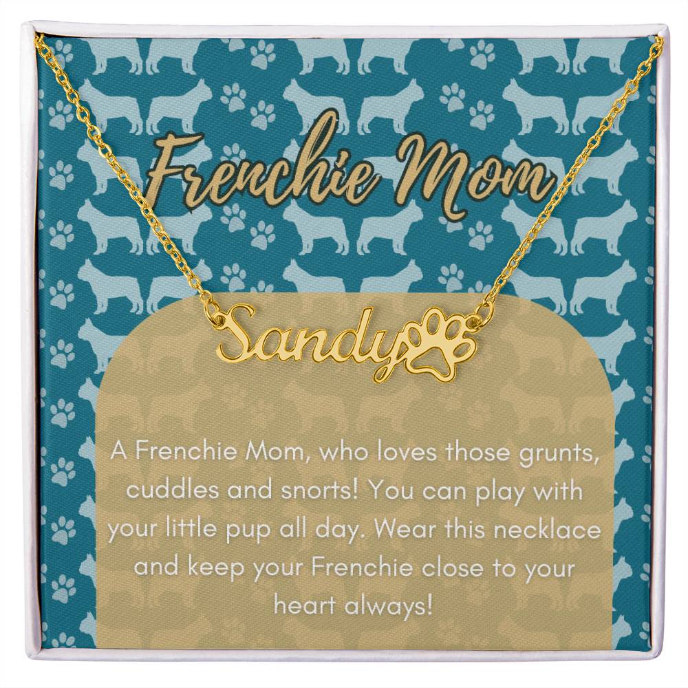 Frenchie Mom Paw Necklace - 18k Yellow Gold Finish