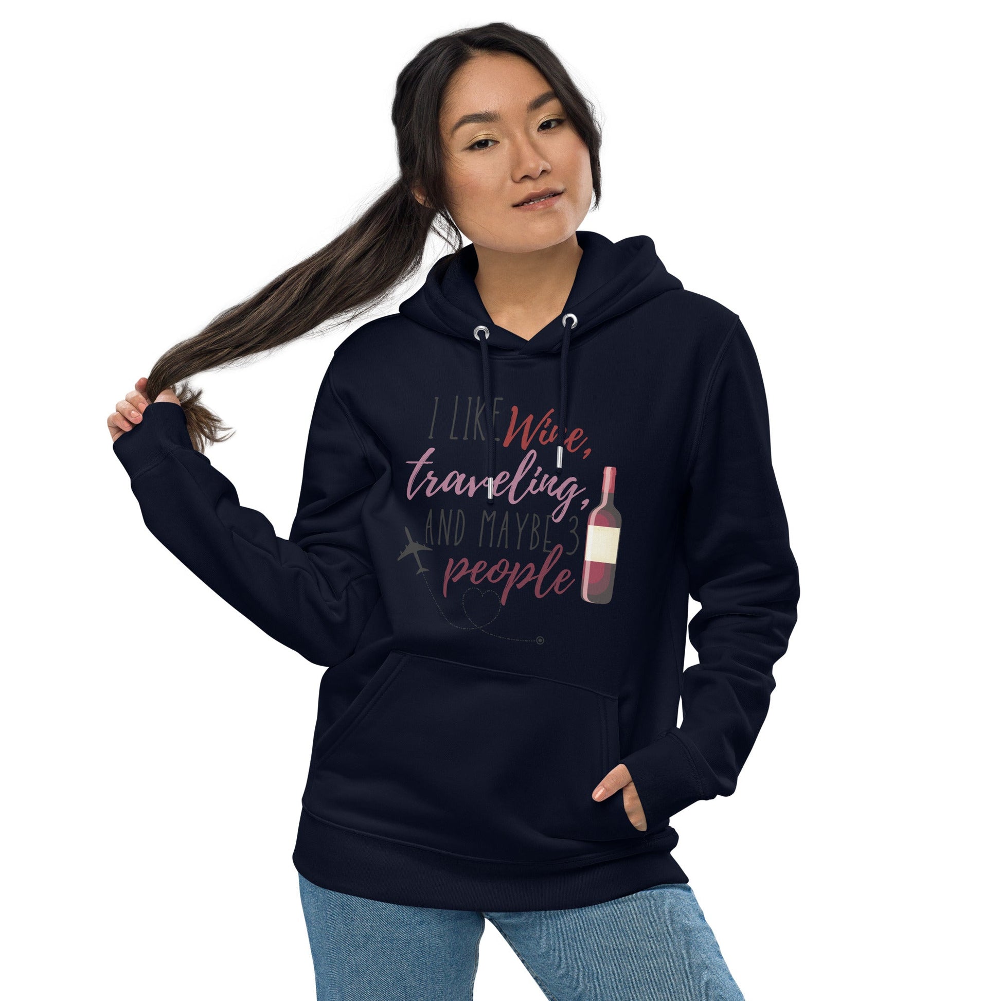 I Like Wine Hoodie - French Navy / S