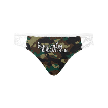 Keep Calm Beaver Lace Undies - White / XS