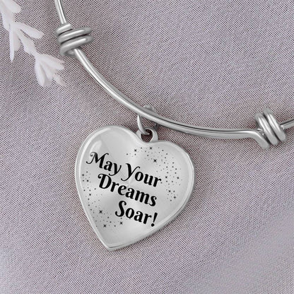 May Your Dreams Soar Bangle - Heart Pendant Silver