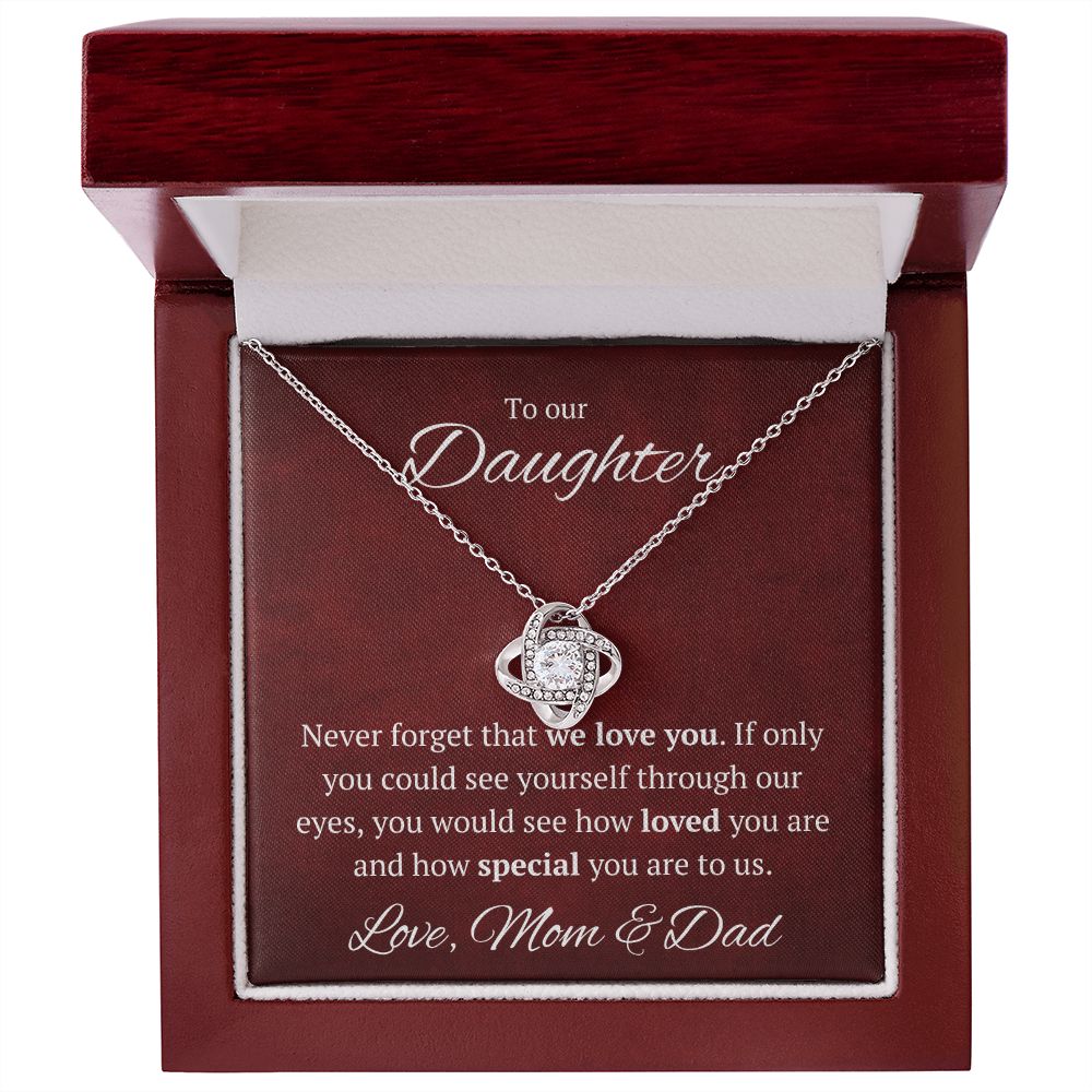 Never Forget - Love Knot Necklace 14K White Gold Finish