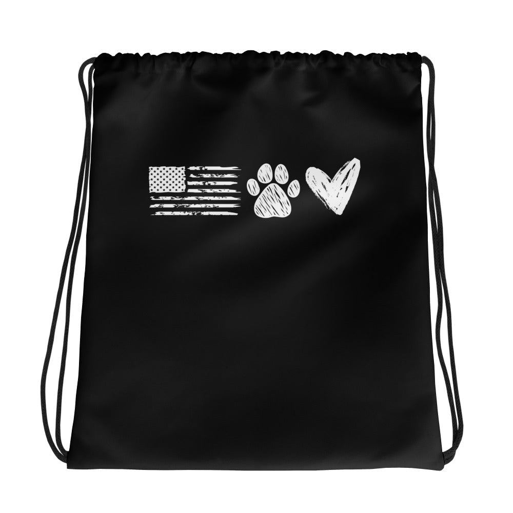 Patriotic Paw & Love Drawstring Bag