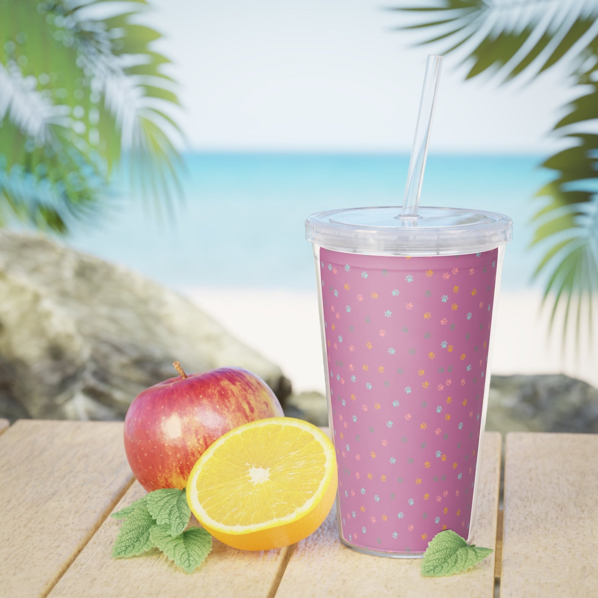 Pawfectly Pink Plastic Tumbler with Straw - GetGifts