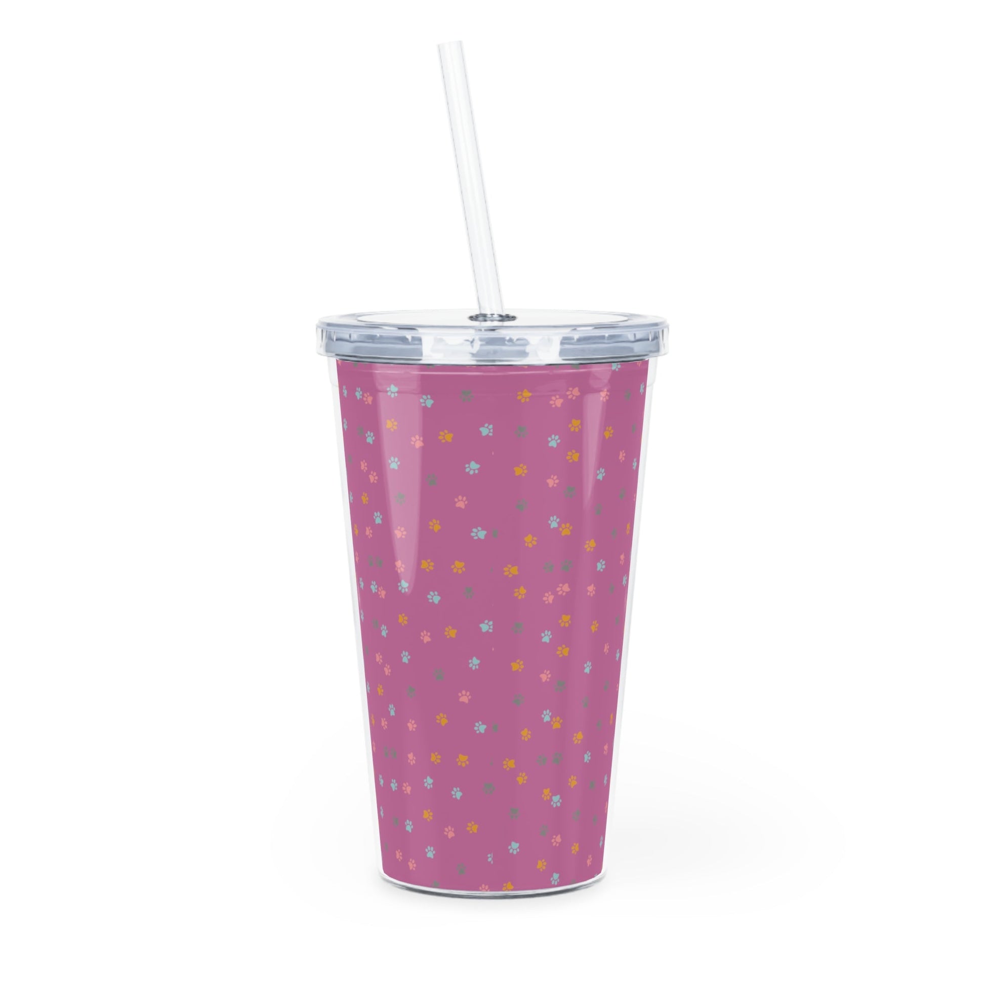 Pawfectly Pink Plastic Tumbler with Straw - GetGifts
