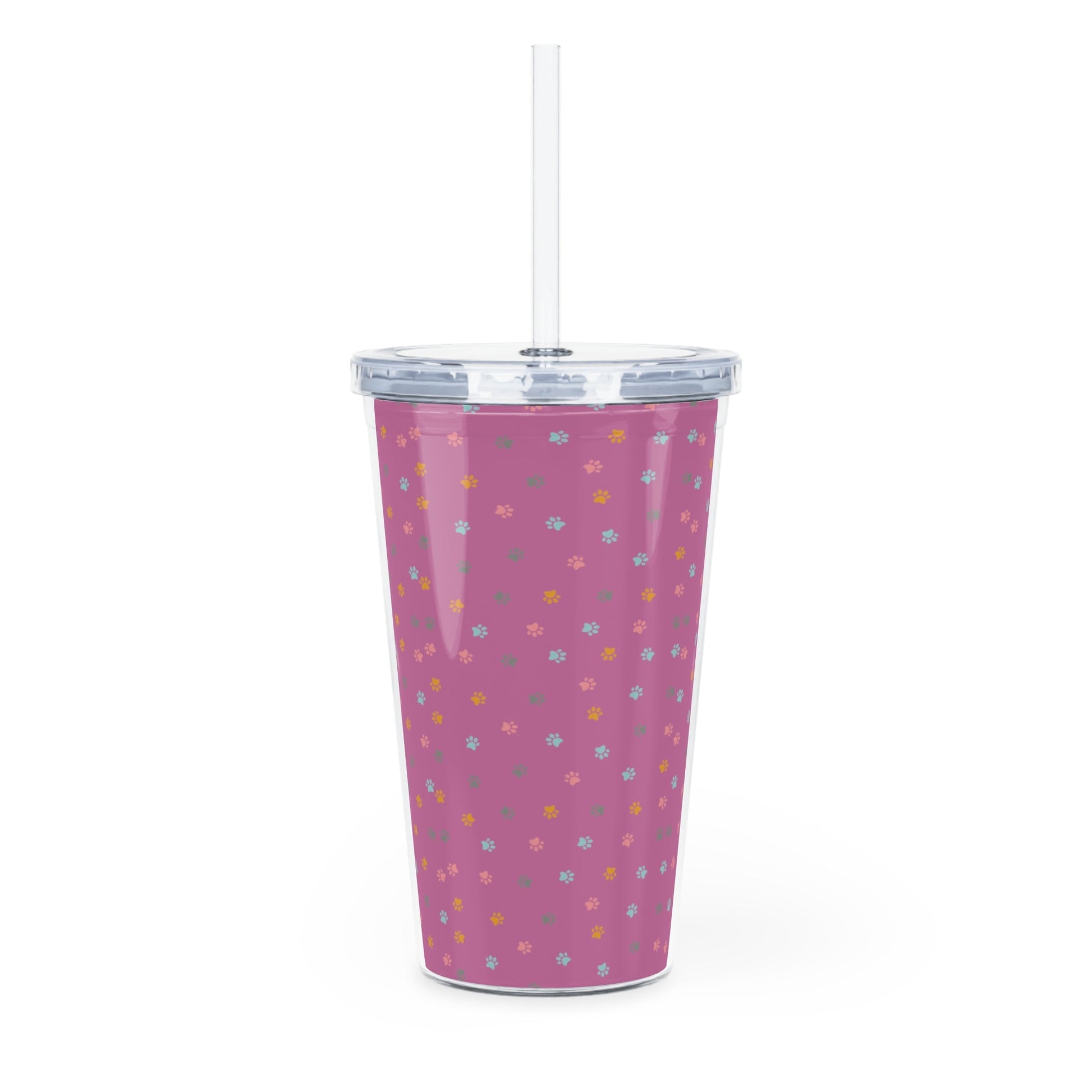 Pawfectly Pink Plastic Tumbler with Straw - GetGifts