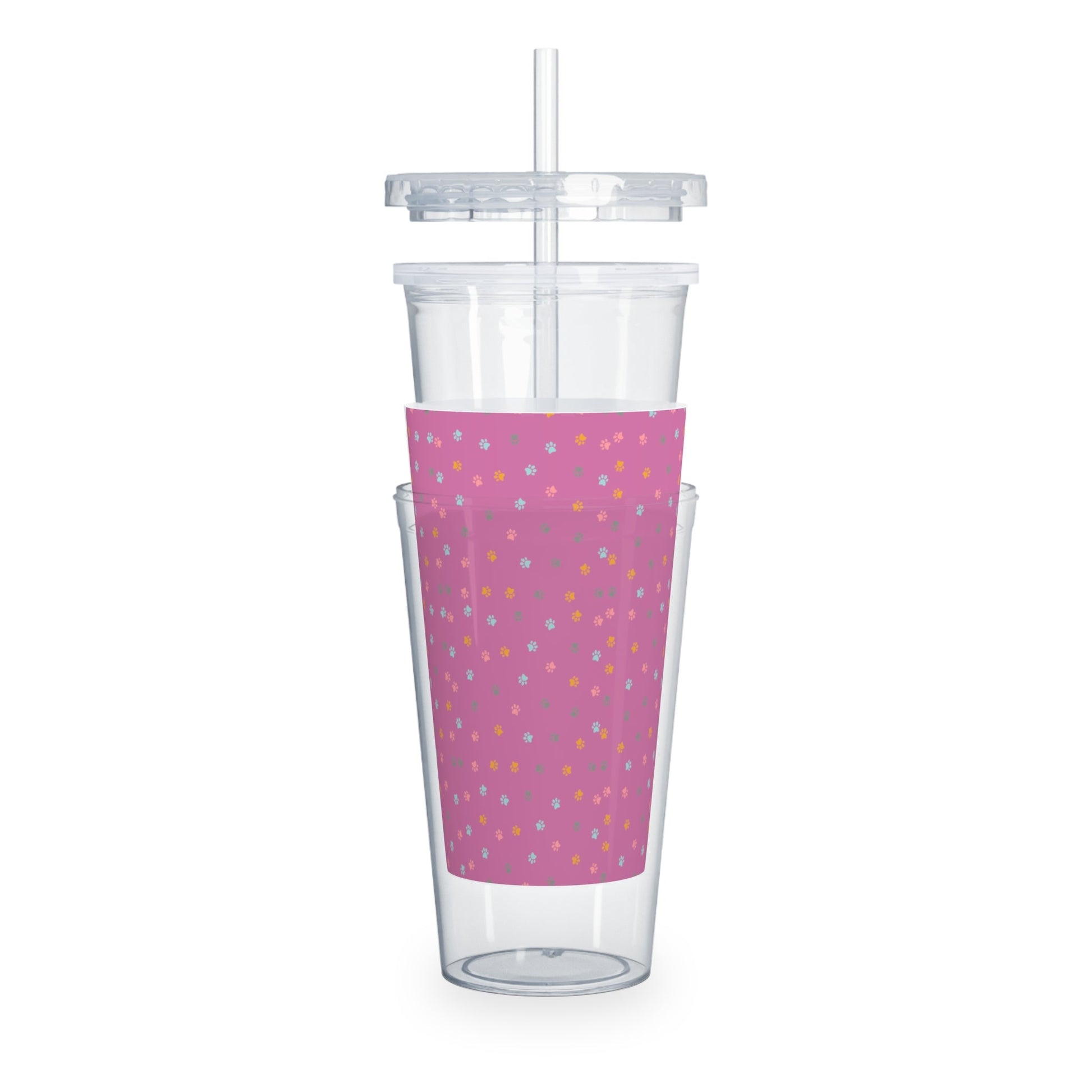 Pawfectly Pink Plastic Tumbler with Straw - GetGifts