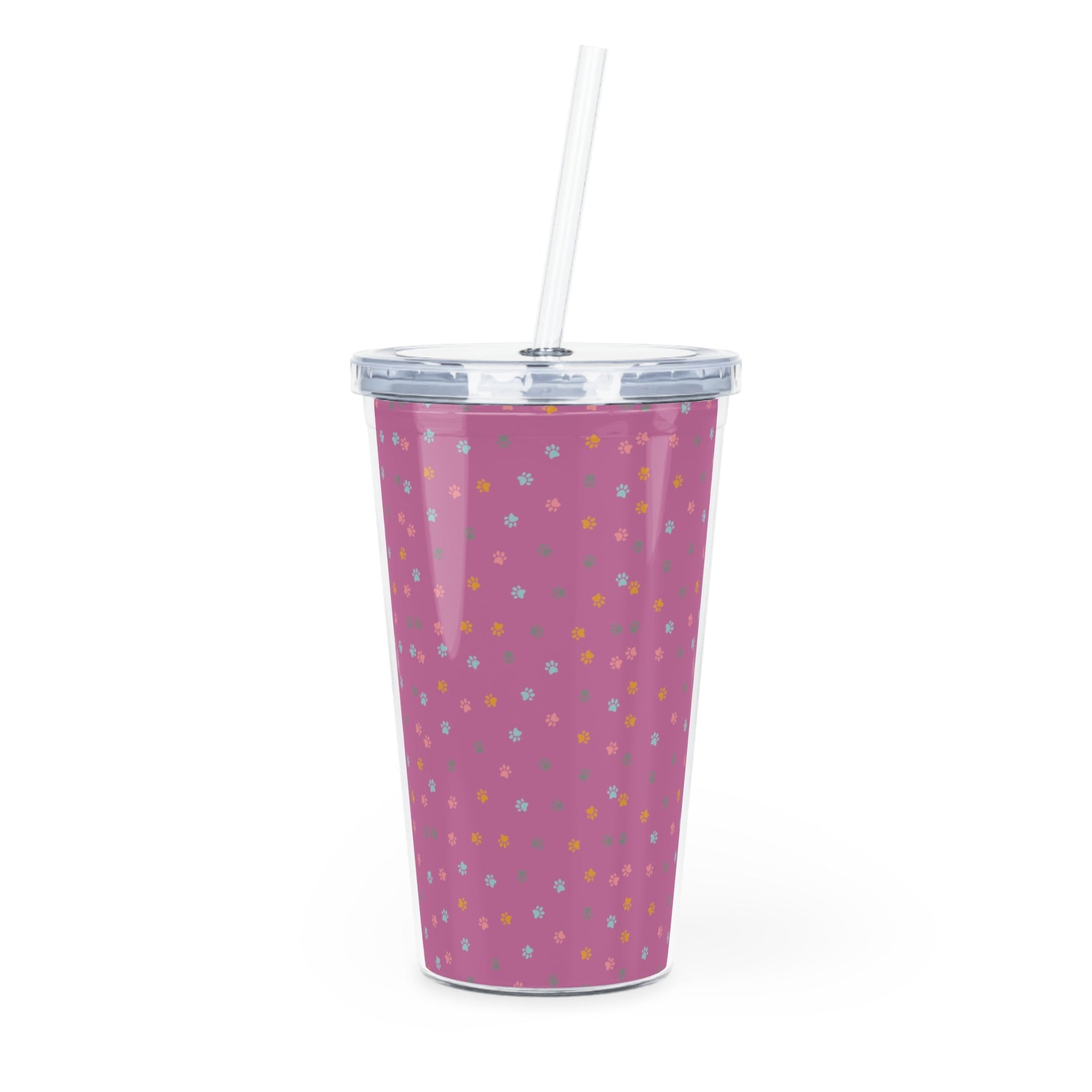 Pawfectly Pink Plastic Tumbler with Straw - GetGifts