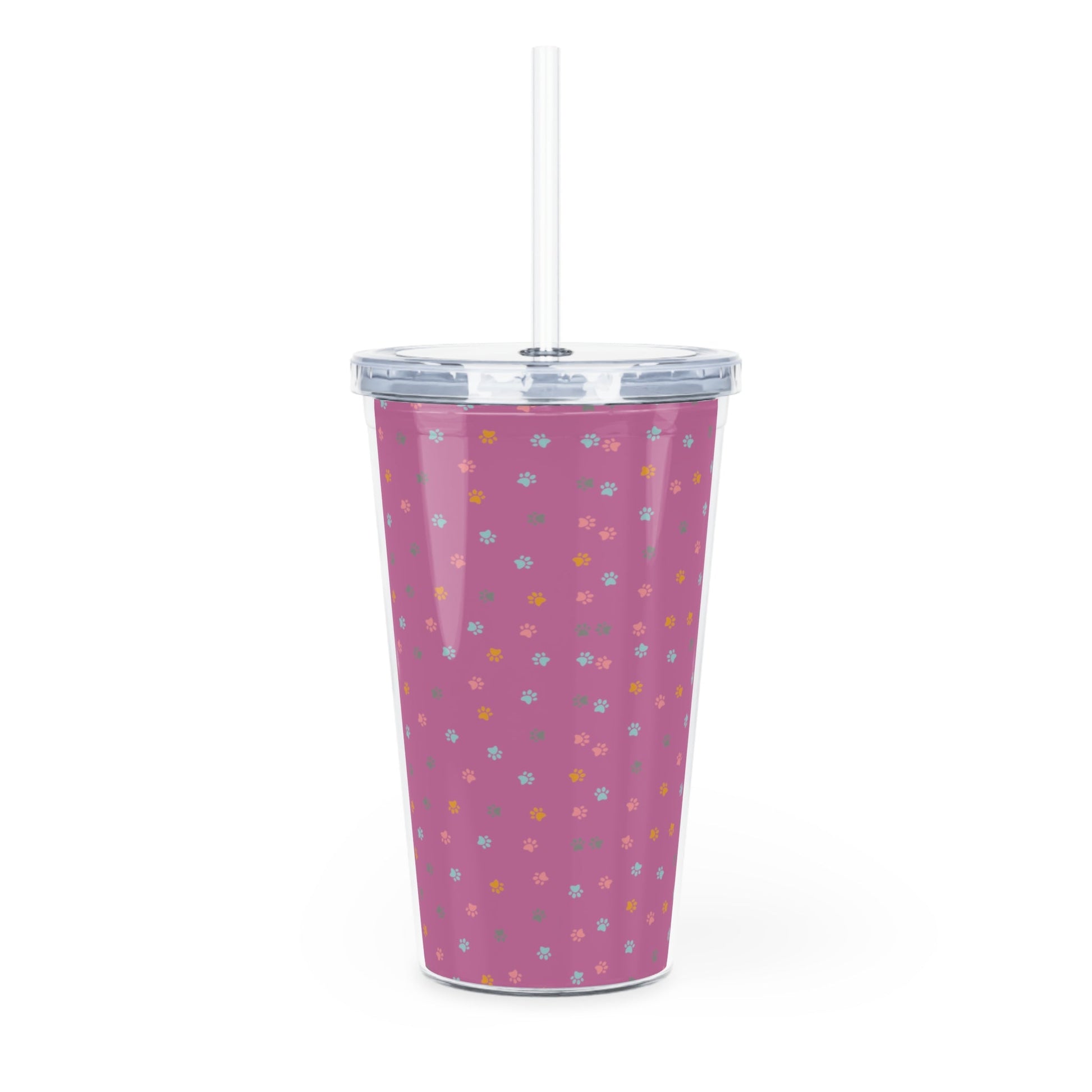 Pawfectly Pink Plastic Tumbler with Straw - GetGifts