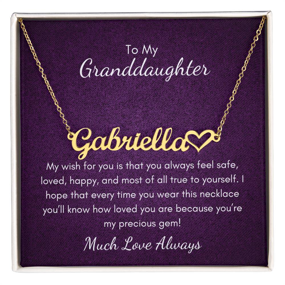 Precious Gem Heart Name Necklace - 18k Yellow Gold Finish