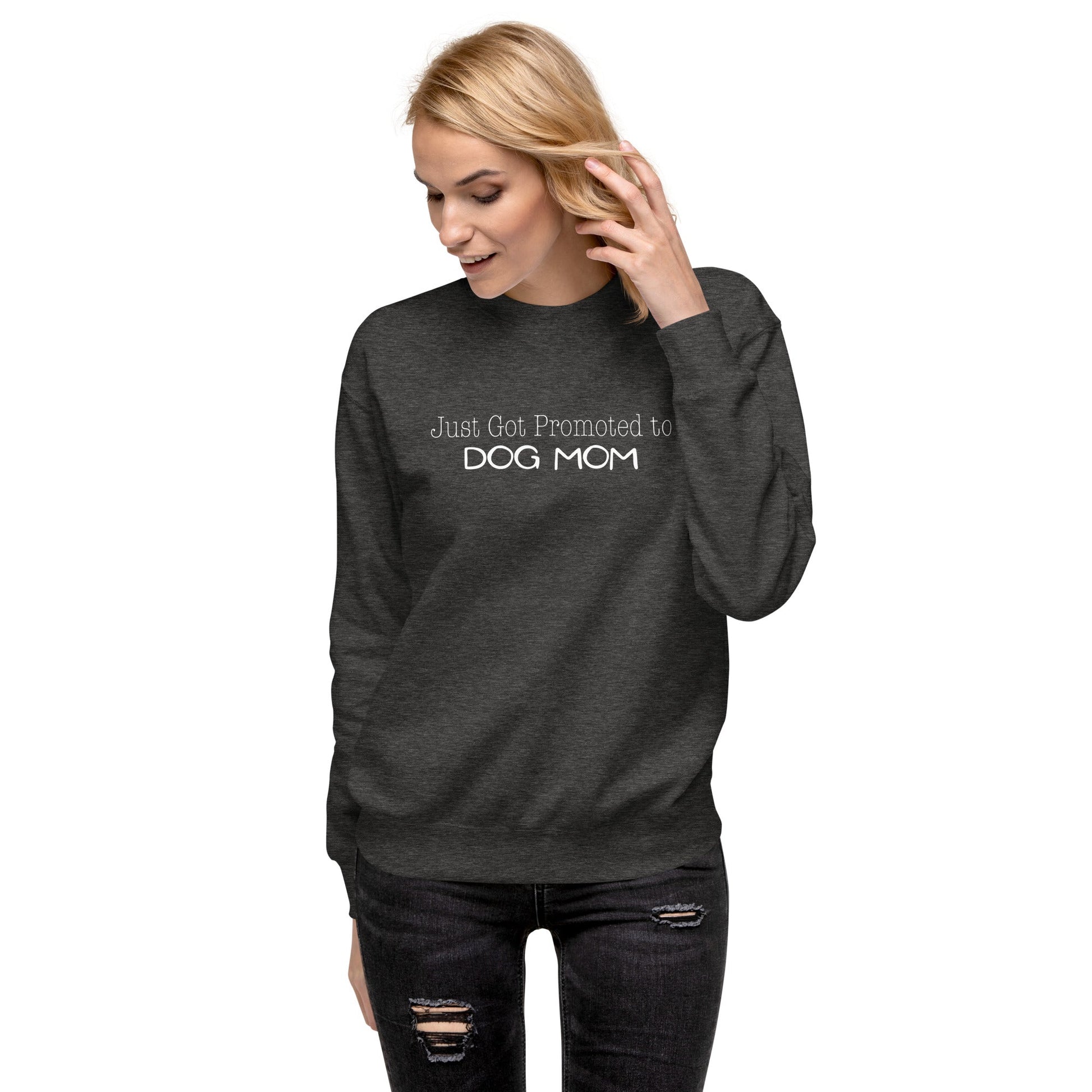 Promoted to Dog Mom Sweatshirt - Charcoal Heather / S