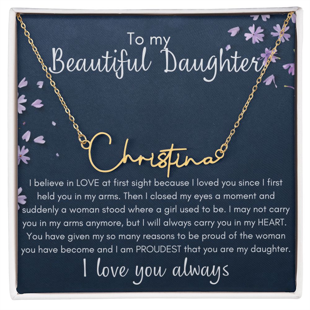 Proudest Daughter - Stylized Name Necklace - Gold Finish