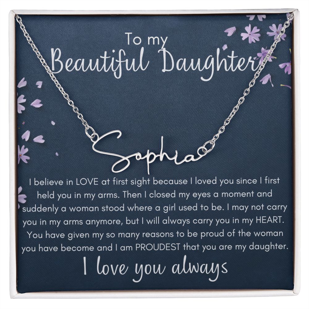 Proudest Daughter - Stylized Name Necklace - Polished