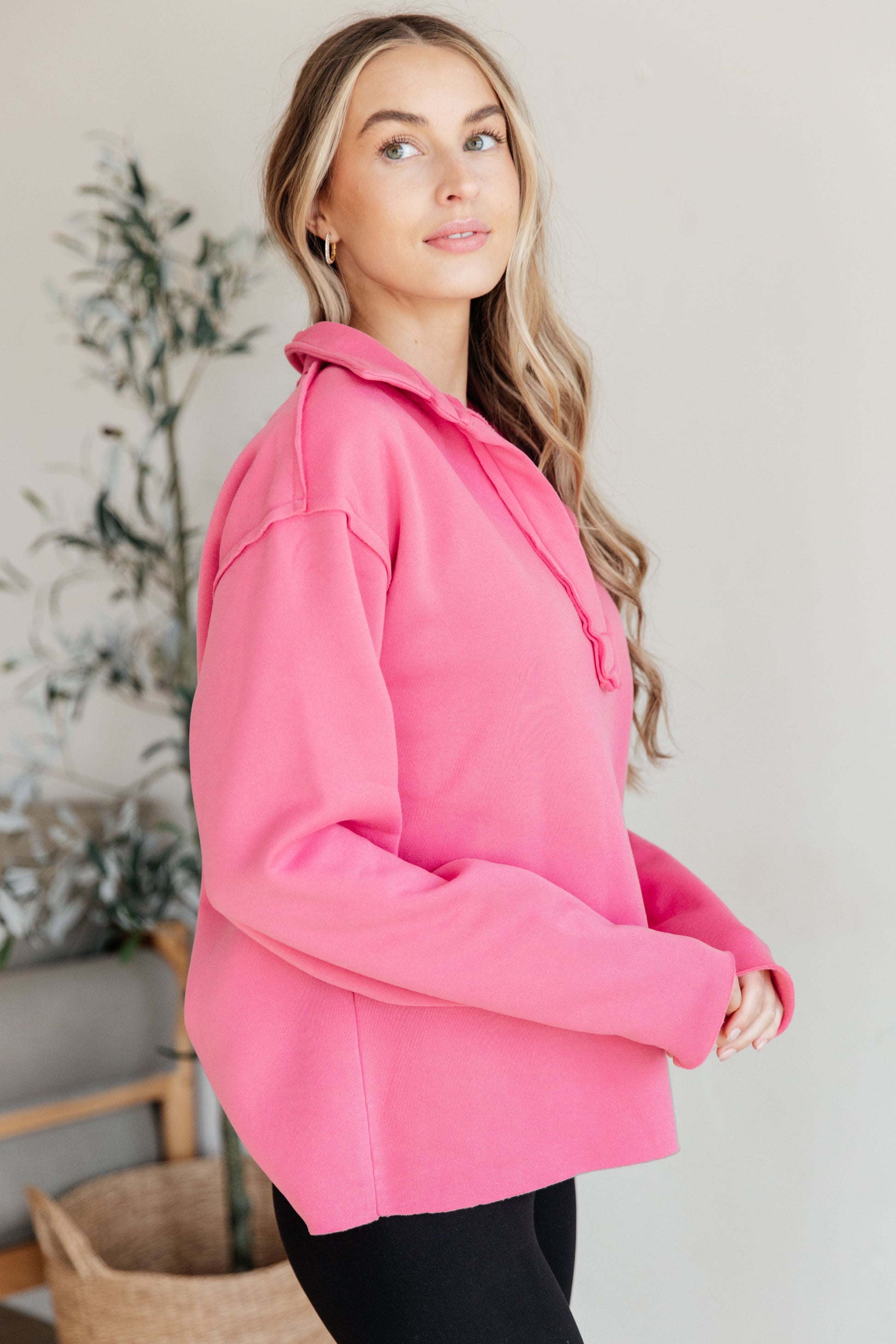 Same Ol’ Situation Collared Pullover in Hot Pink - Womens