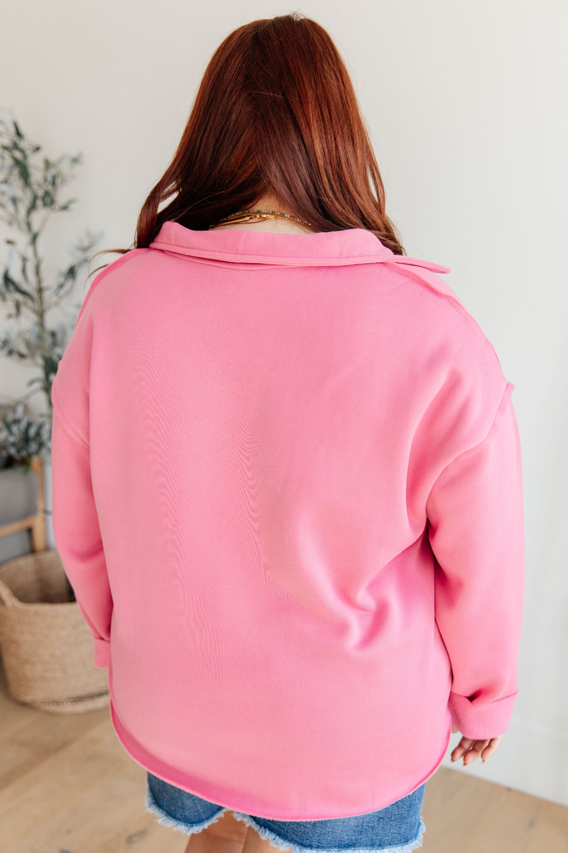 Same Ol’ Situation Collared Pullover in Hot Pink - Womens