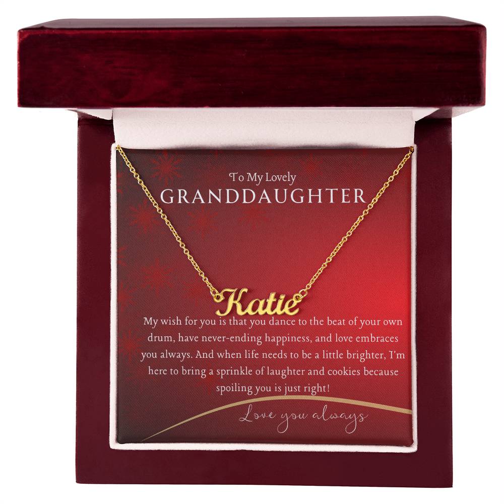 Spoil Your Granddaughter Red Name Necklace - 18k Yellow