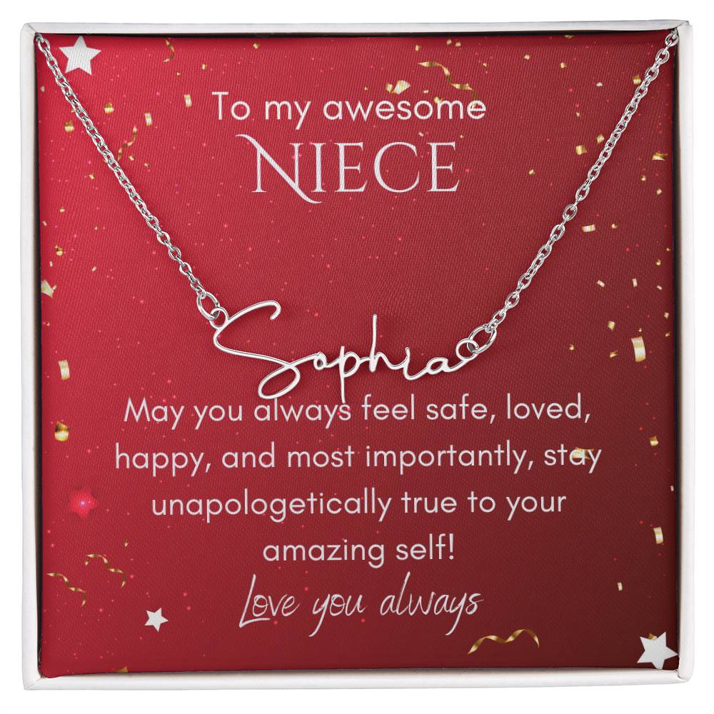 Starry Red Signature Name Necklace Niece - Polished