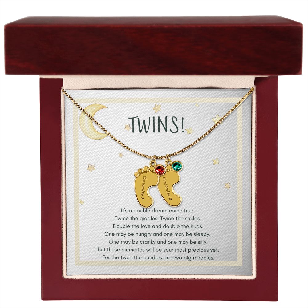 TWINS! Baby Feet Necklace - 2 Charms / 18K Yellow Gold