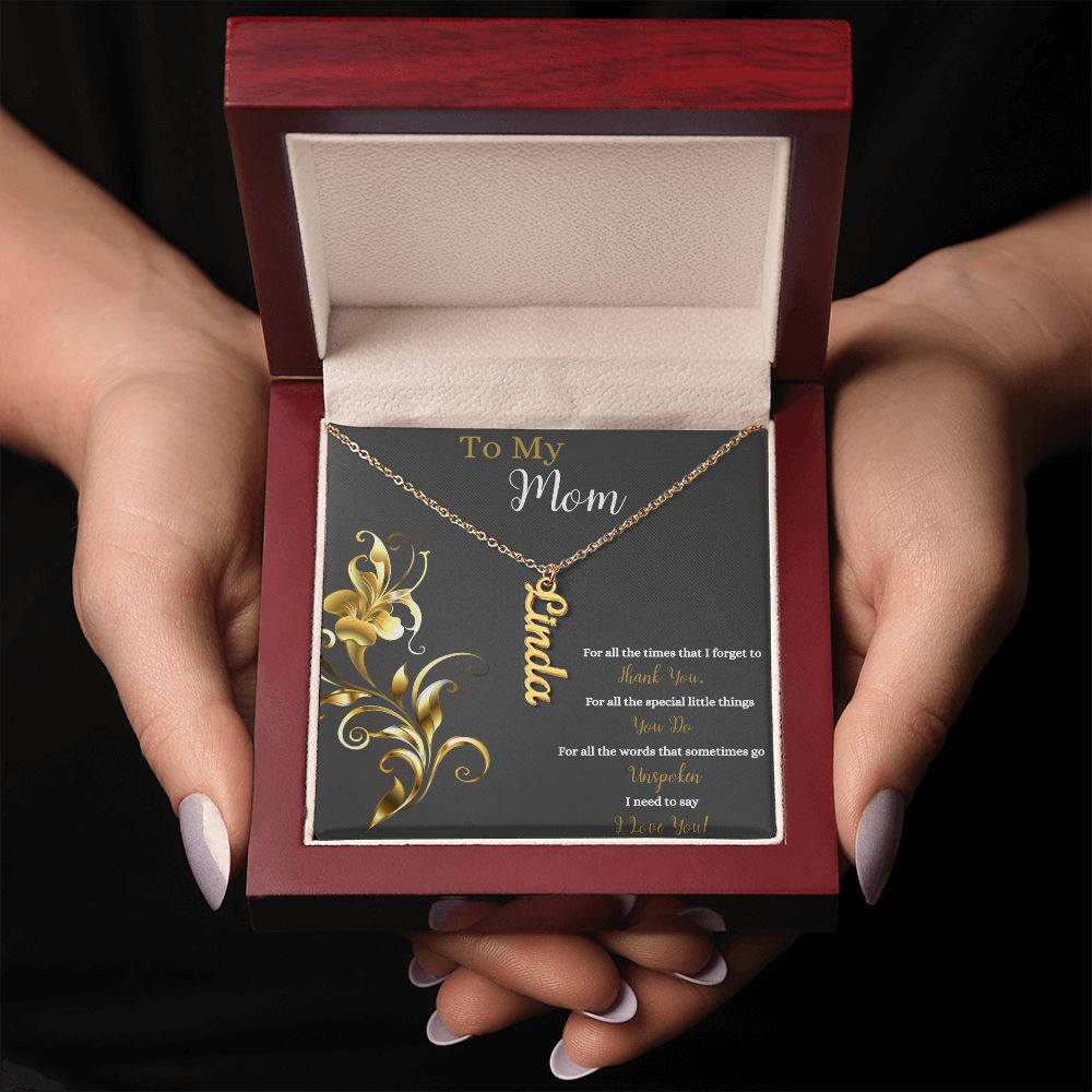 Vertical Name Necklace - Thank You Mom 18k Yellow Gold