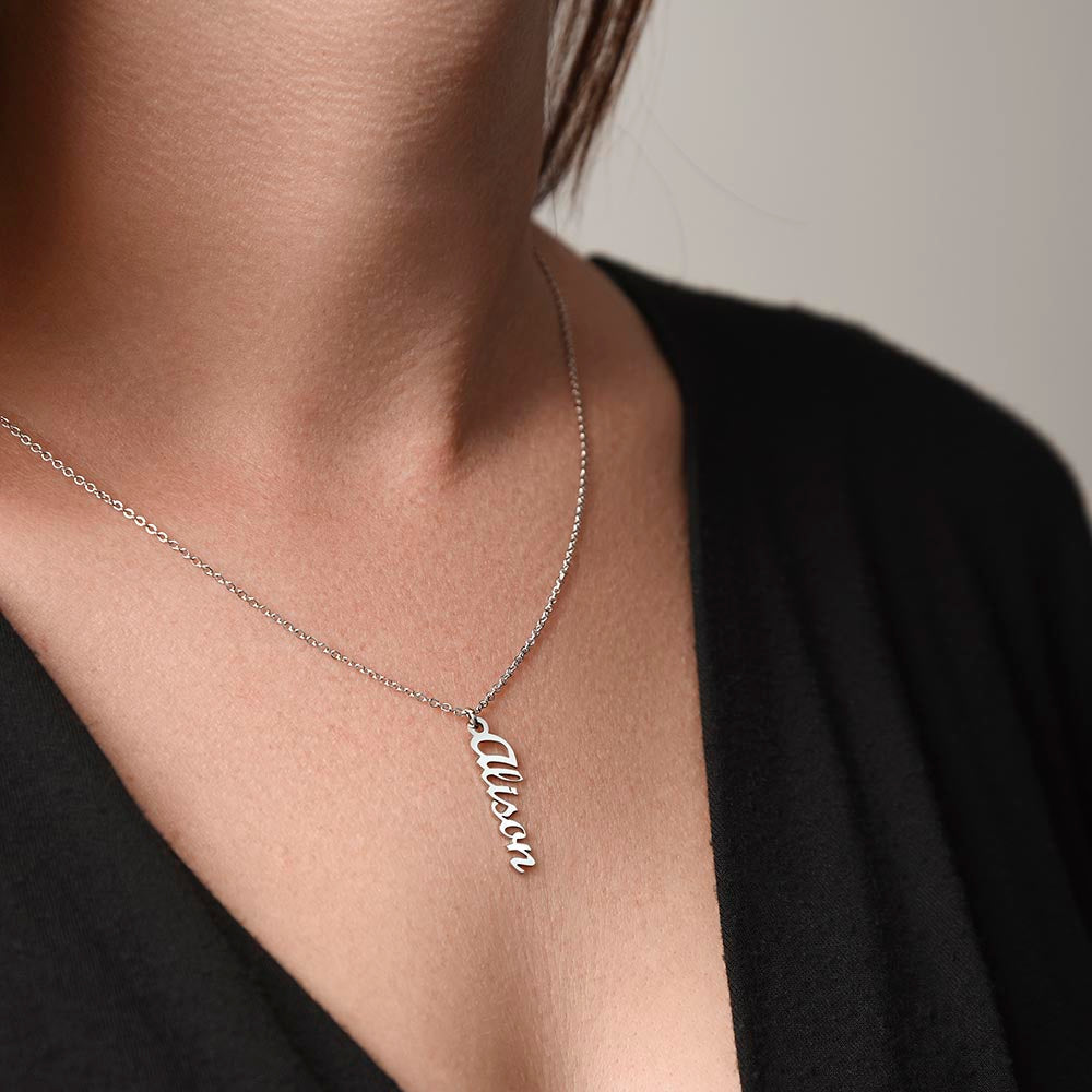 Vertical Name Necklace - Thank You Mom Polished Stainless